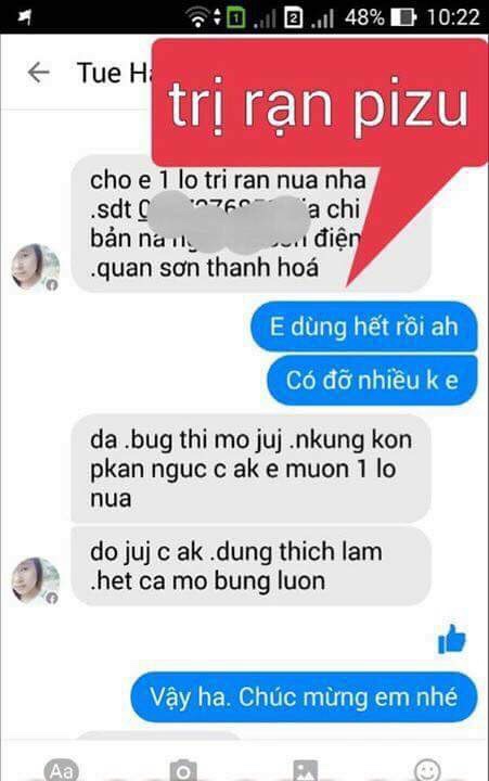 Phản hồi khách hàng sử dụng trị rạn pizu