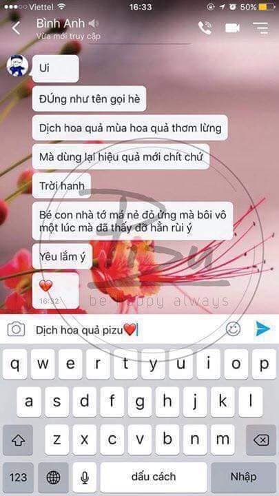 Phản hồi khách hàng về dịch hoa quả Pizu