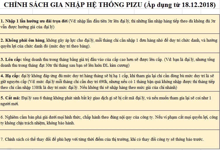 Chính sách hệ thống mỹ phẩm Pizu